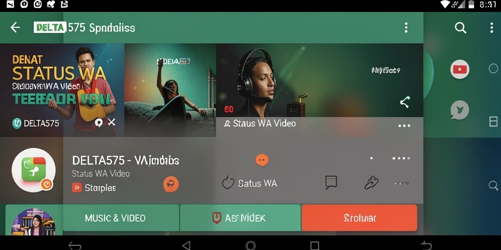 Screenshot antarmuka DELTA575 menampilkan koleksi video berkualitas untuk status WA.