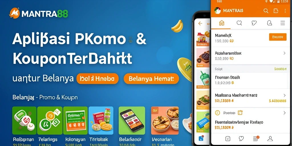 Antarmuka aplikasi MANTRA88 menampilkan berbagai kupon dan promo menarik.