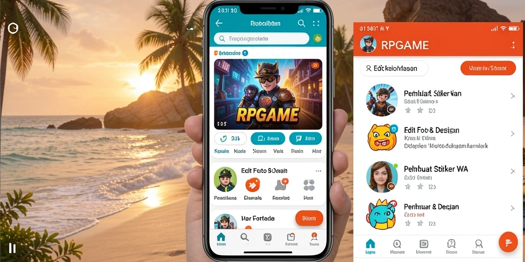 Antarmuka RPGAME dengan fitur pembuat stiker yang intuitif dan menarik.
